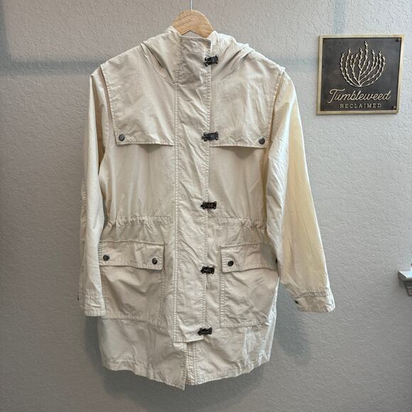 Women's J.Crew Cream Fireman Clasp and Zip Lightweight Coat Size Medium Petite - Picture 1 of 9